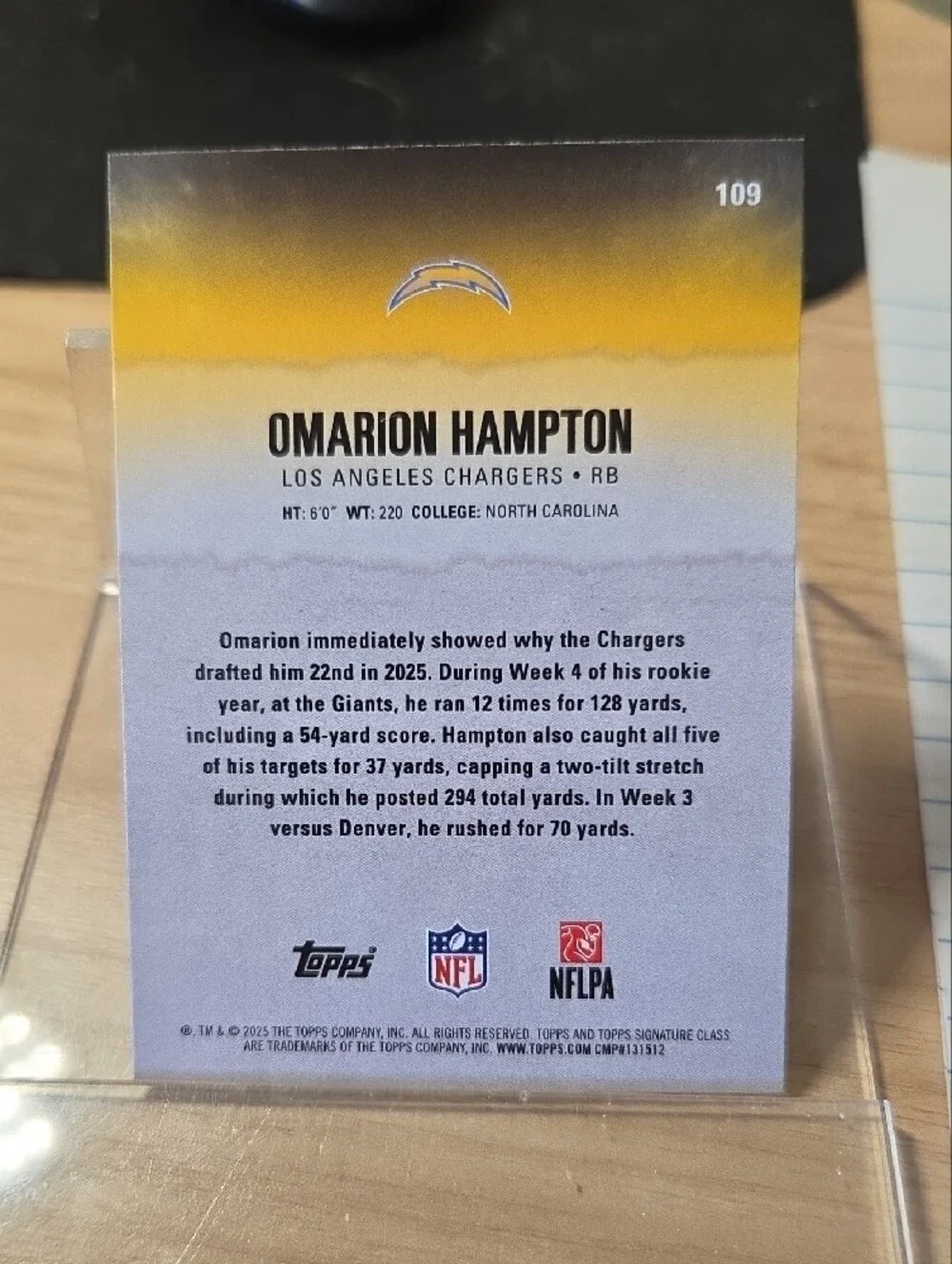 Topps Chargers Rookie Card - Blue & Yellow - Picture 2 of 2